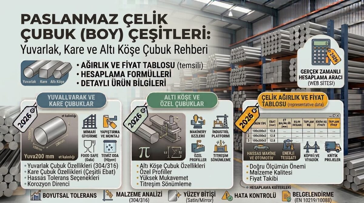 Paslanmaz Çelik Çubuk (Boy) Çeşitleri - Yuvarlak, Kare ve Altı Köşe Çubuk Rehberi