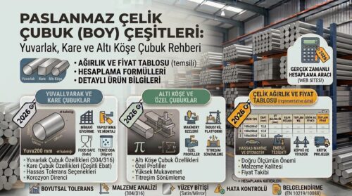 Paslanmaz Çelik Çubuk (Boy) Çeşitleri - Yuvarlak, Kare ve Altı Köşe Çubuk Rehberi